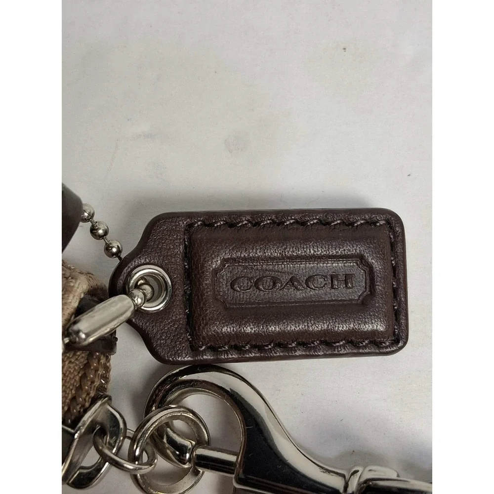 Coach‎ Monogram Wristlet Pouch Tan Brown Signature C Logo Leather Trim Zip